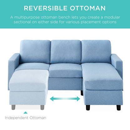Upholstered Sectional Sofa Couch w/ Chaise Lounge, Reversible Ottoman Bench