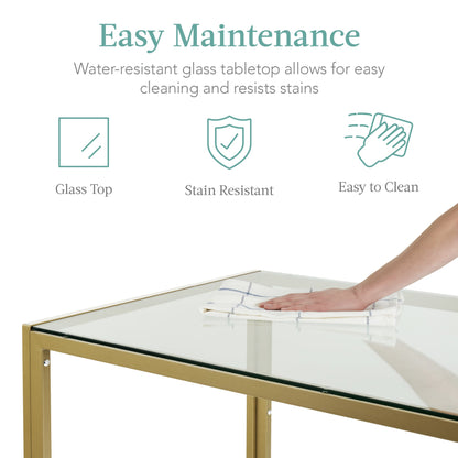 5-Piece Dining Table Set w/ Glass Top, Leather Chairs