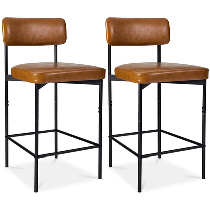 Set of 2 Armless Counter Height Bar Stools, Modern PU Faux Leather Stools