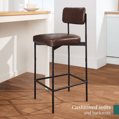 Set of 2 Armless Counter Height Bar Stools, Modern PU Faux Leather Stools