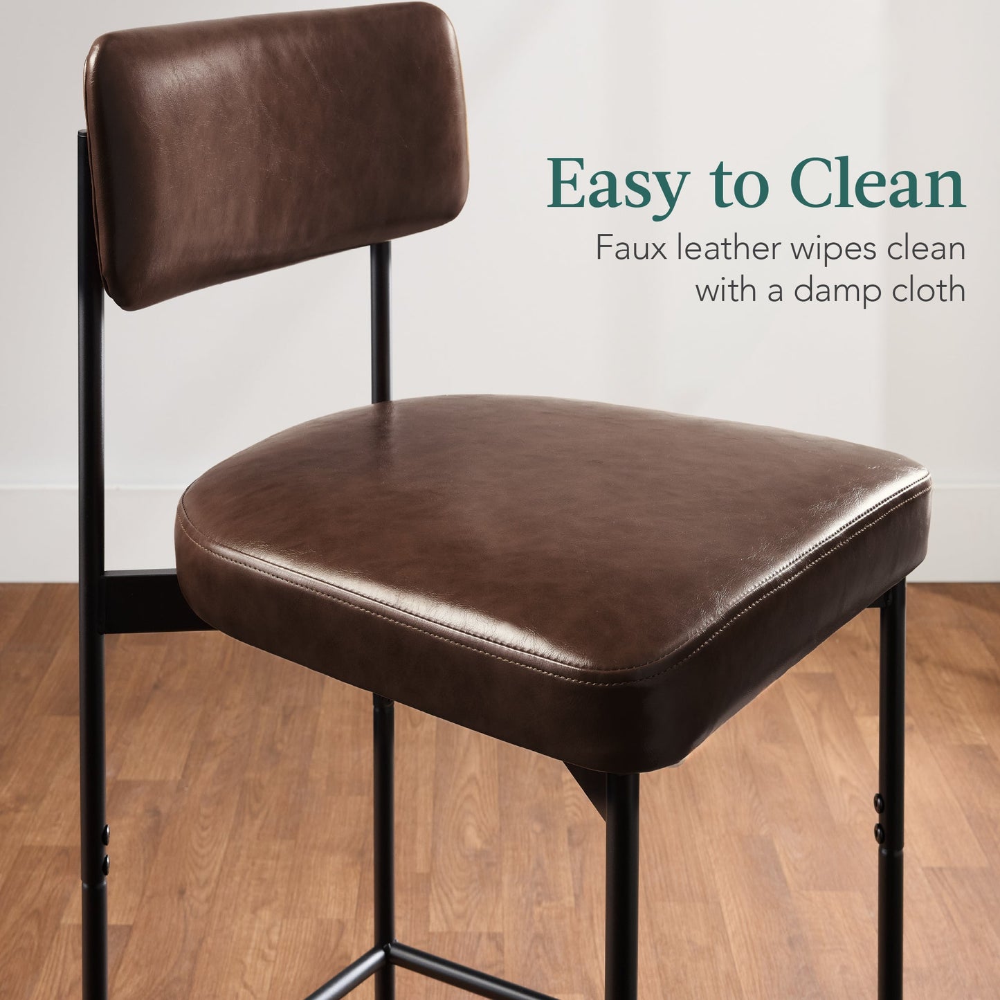 Set of 2 Armless Counter Height Bar Stools, Modern PU Faux Leather Stools