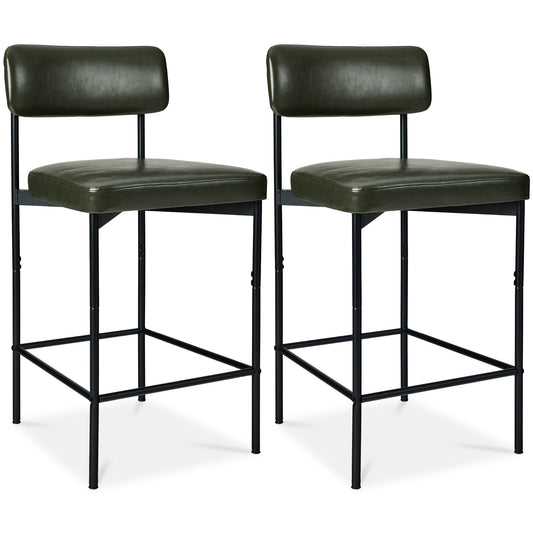 Set of 2 Armless Counter Height Bar Stools, Modern PU Faux Leather Stools