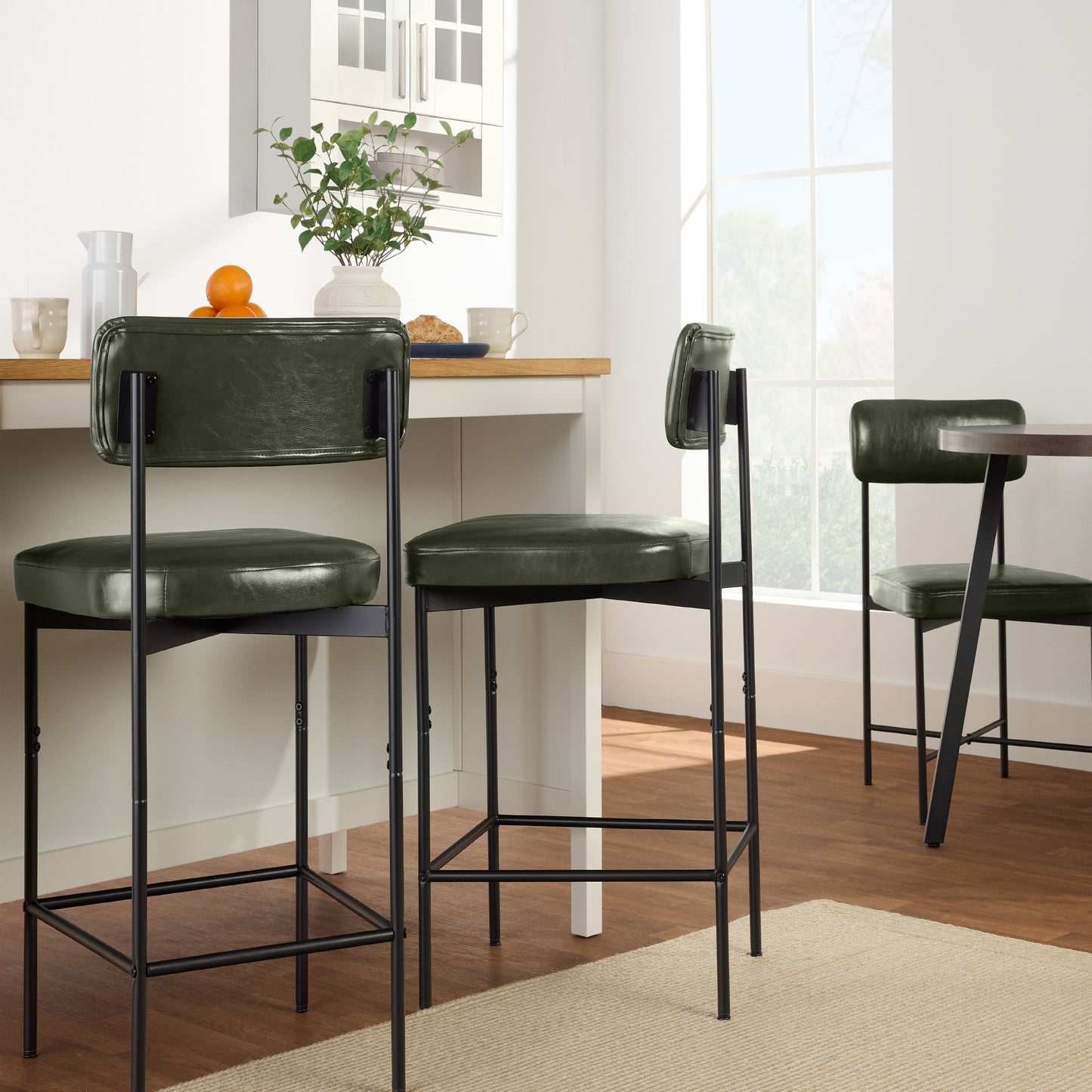 Set of 2 Armless Counter Height Bar Stools, Modern PU Faux Leather Stools