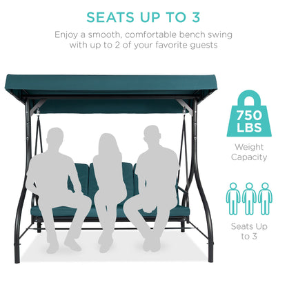 3-Seat Outdoor Canopy Swing Glider Furniture w/ Converting Flatbed Backrest