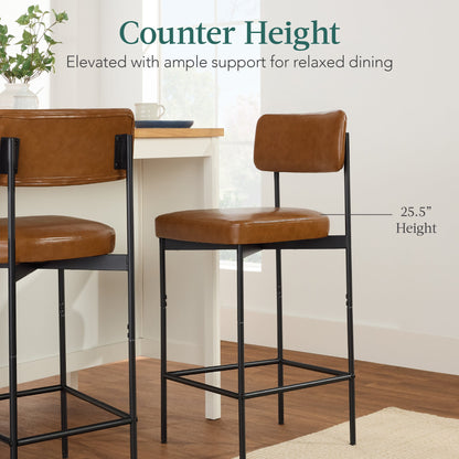 Set of 3 Armless Counter Height Bar Stools, Modern PU Faux Leather Stools