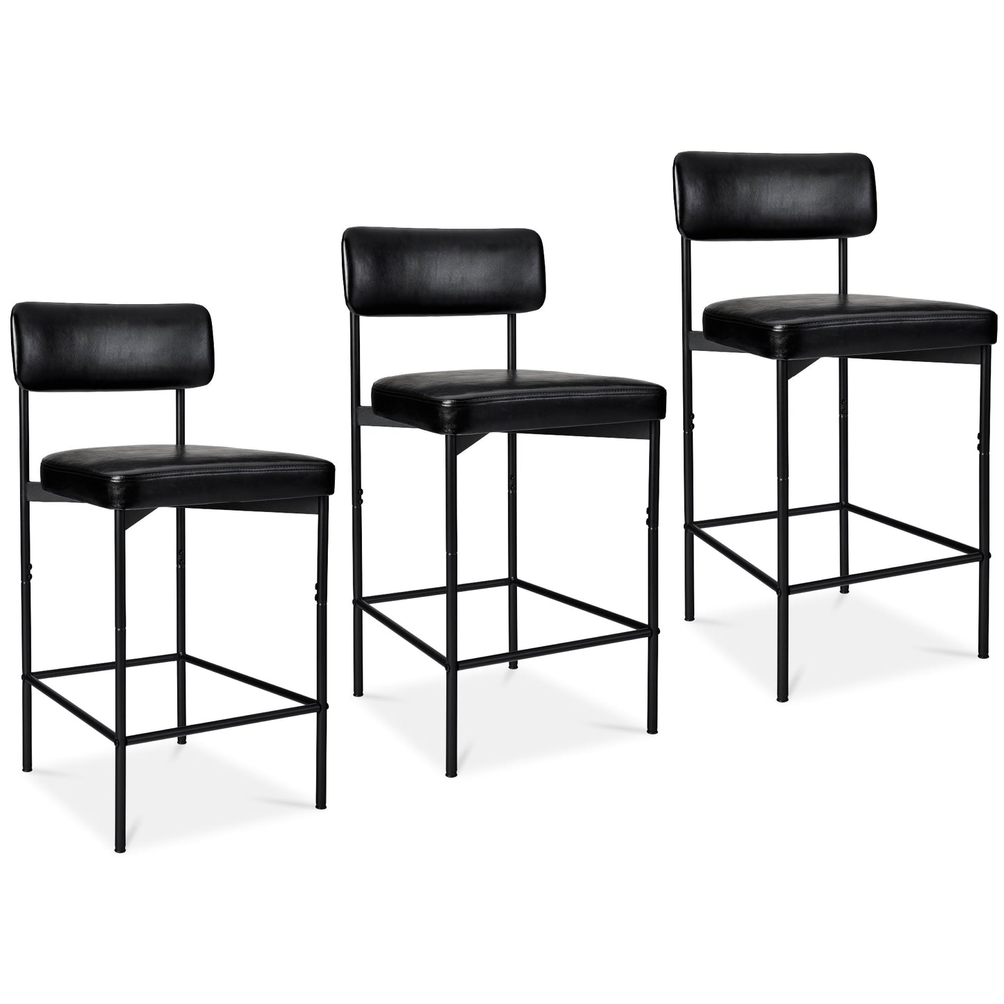 Set of 3 Armless Counter Height Bar Stools, Modern PU Faux Leather Stools
