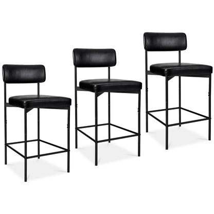 Set of 3 Armless Counter Height Bar Stools, Modern PU Faux Leather Stools