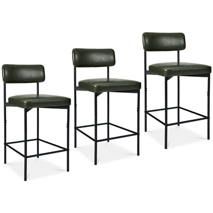 Set of 3 Armless Counter Height Bar Stools, Modern PU Faux Leather Stools
