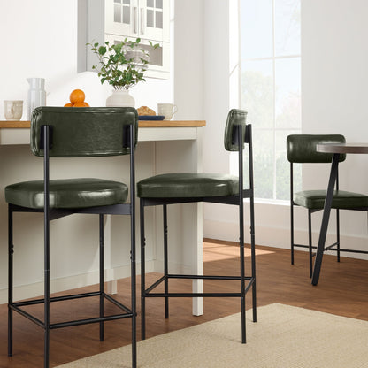 Set of 3 Armless Counter Height Bar Stools, Modern PU Faux Leather Stools