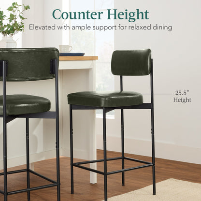 Set of 3 Armless Counter Height Bar Stools, Modern PU Faux Leather Stools