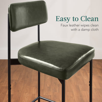 Set of 3 Armless Counter Height Bar Stools, Modern PU Faux Leather Stools