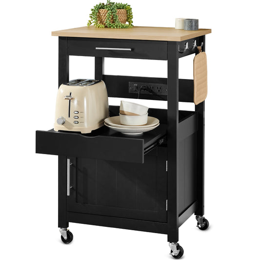 Rolling Kitchen Island Cart, Cabinet W/ Drawer, Sliding Tray, Outlet, Wheels