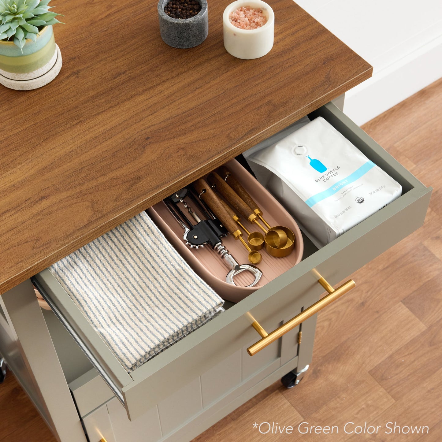 Rolling Kitchen Island Cart, Cabinet W/ Drawer, Sliding Tray, Outlet, Wheels