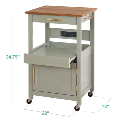 Rolling Kitchen Island Cart, Cabinet W/ Drawer, Sliding Tray, Outlet, Wheels
