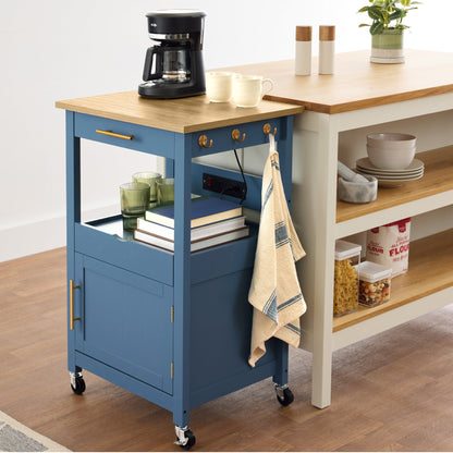 Rolling Kitchen Island Cart, Cabinet W/ Drawer, Sliding Tray, Outlet, Wheels