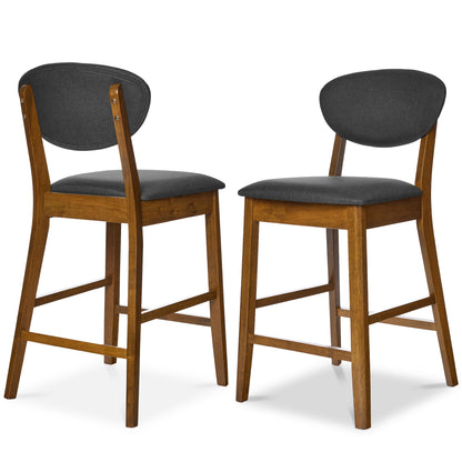 2-Piece Mid-Century Modern Wood & Upholstered Counter Height Bar Stool Set