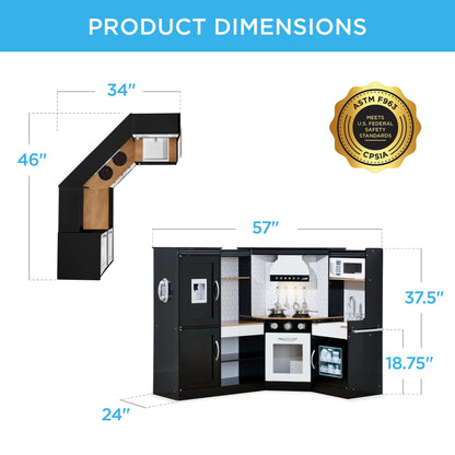 Pretend Play Corner Kitchen Wooden Toy Set for Kids w/ Lights, Sounds