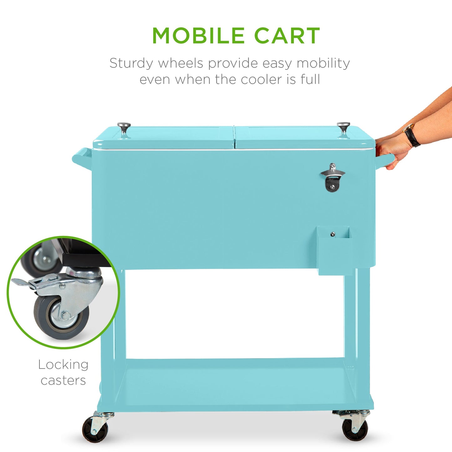 Portable Rolling Cooler Cart w/ Bottle Opener, Catch Tray - 80qt
