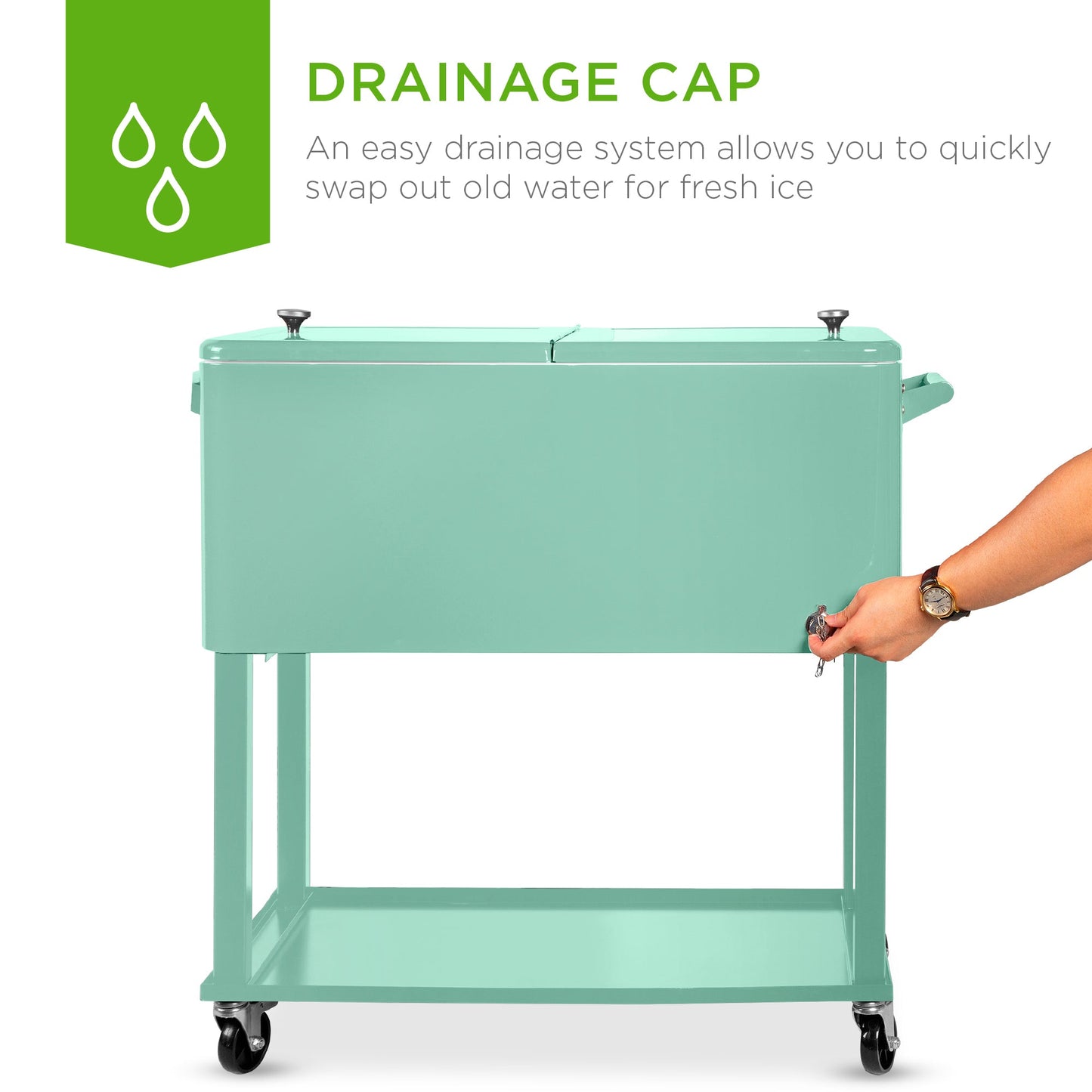 Portable Rolling Cooler Cart w/ Bottle Opener, Catch Tray - 80qt