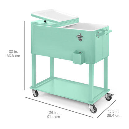 Portable Rolling Cooler Cart w/ Bottle Opener, Catch Tray - 80qt