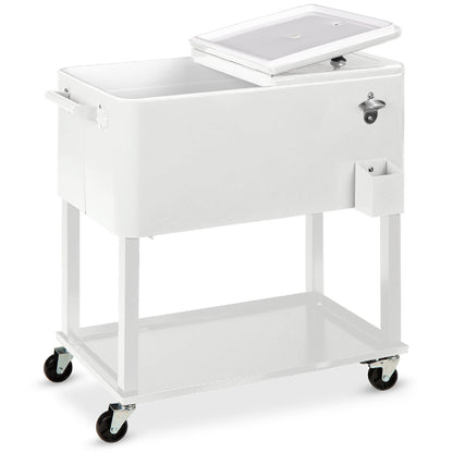Portable Rolling Cooler Cart w/ Bottle Opener, Catch Tray - 80qt