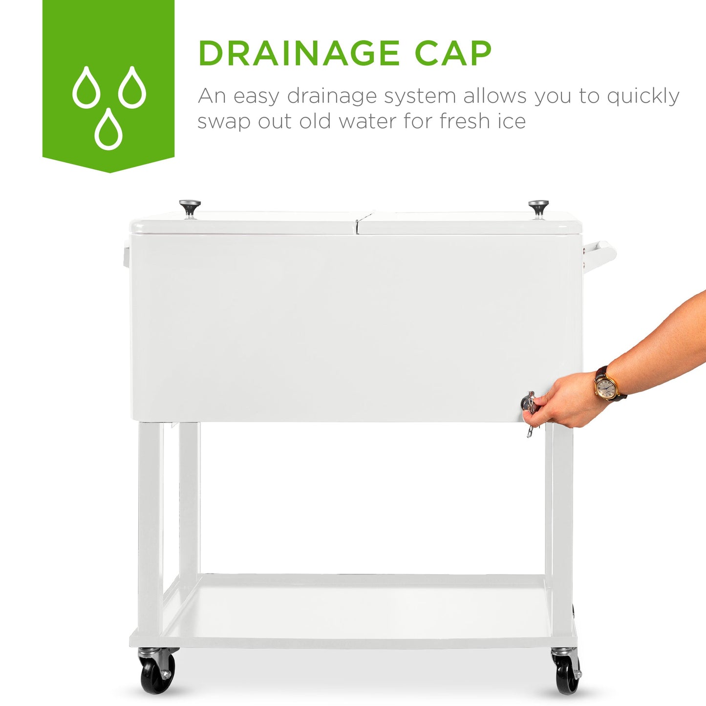 Portable Rolling Cooler Cart w/ Bottle Opener, Catch Tray - 80qt