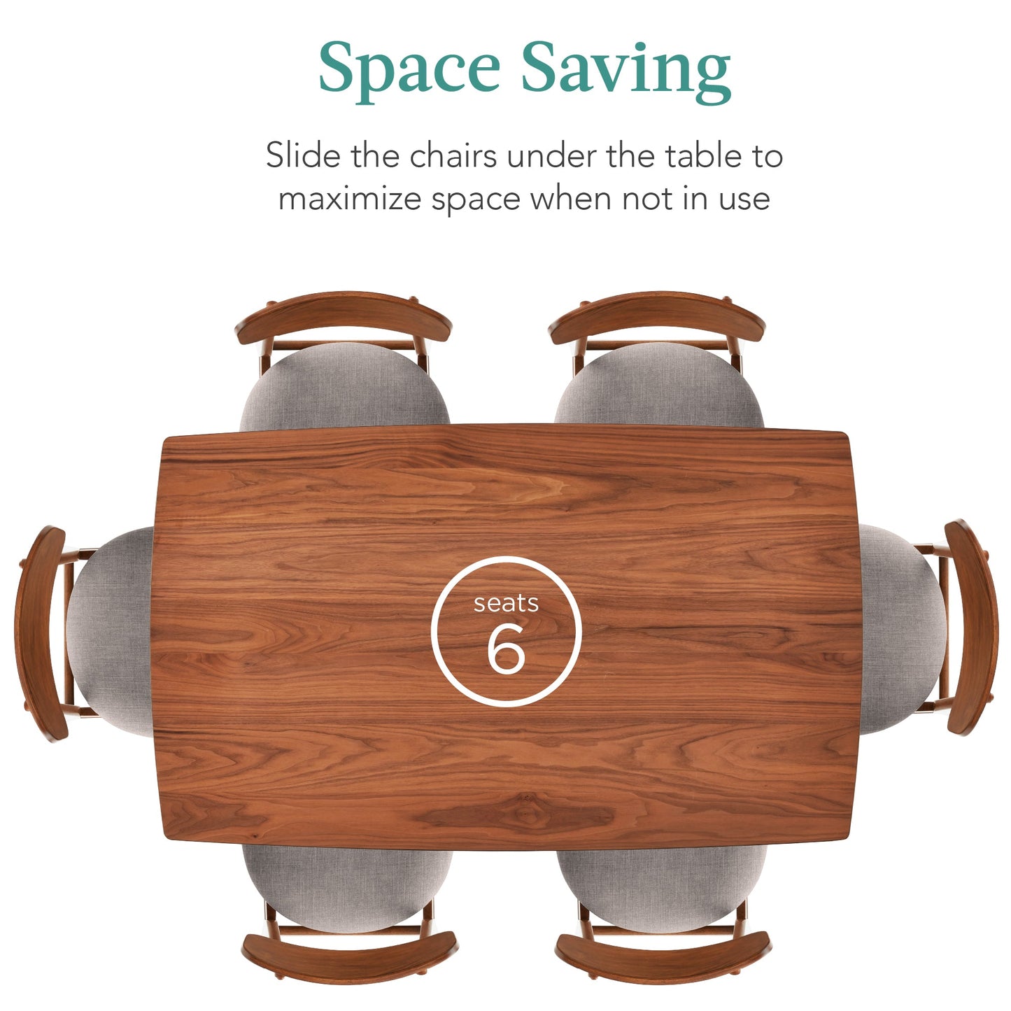 7-Piece Mid-Century Modern Dining Set, Wood Upholstered w/ 6 Chairs