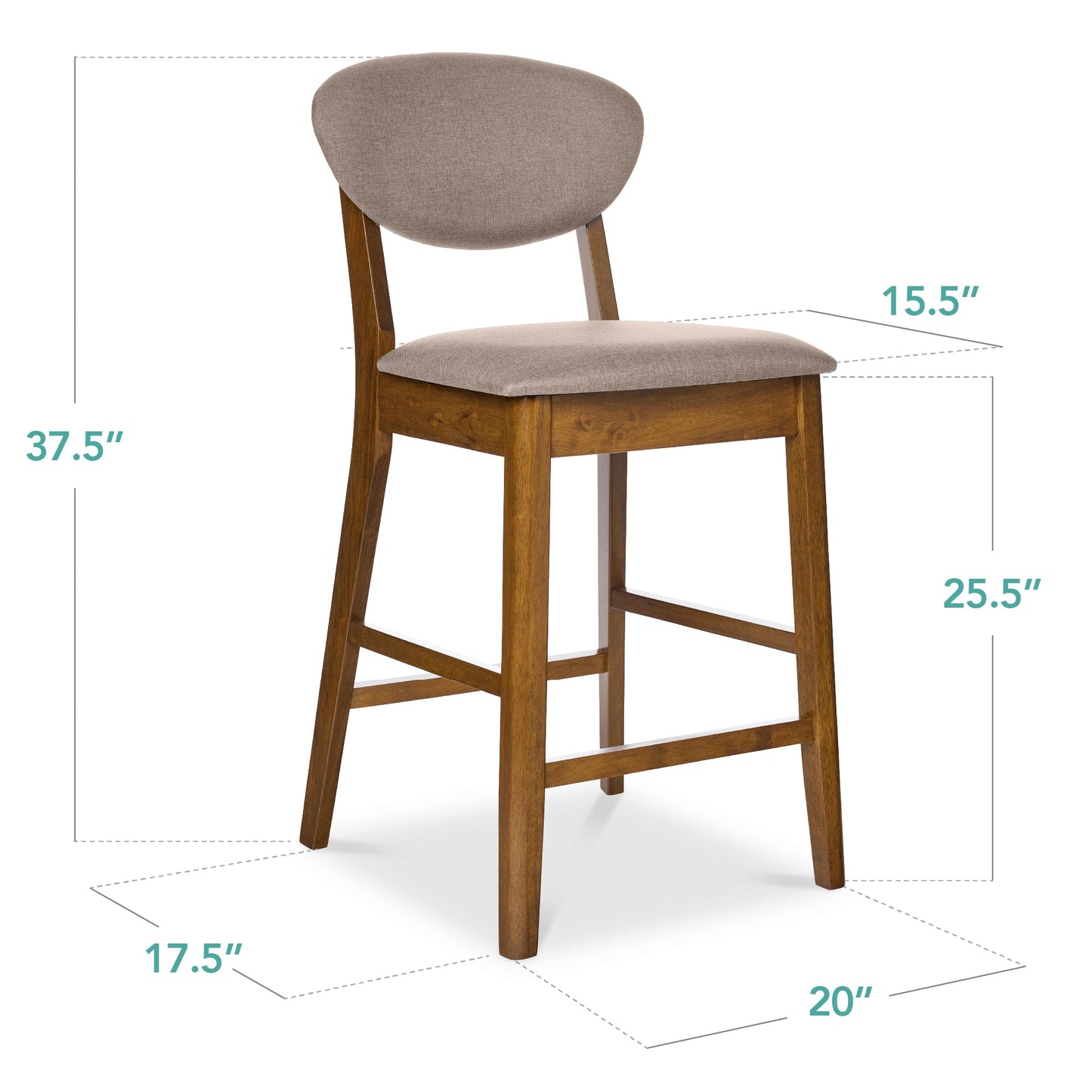 2-Piece Mid-Century Modern Wood & Upholstered Counter Height Bar Stool Set