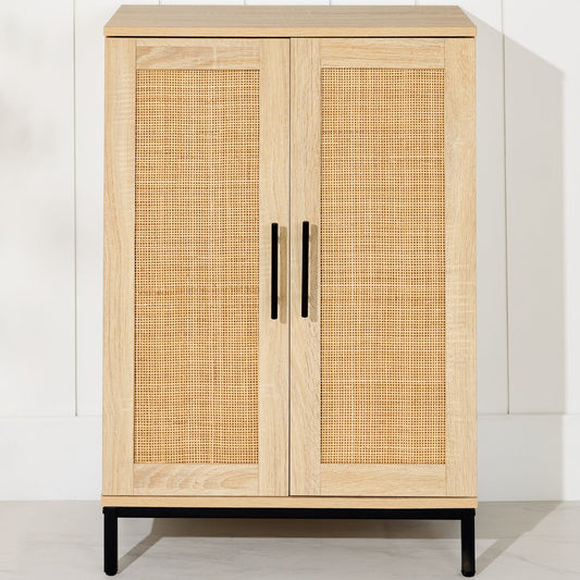 2-Door Natural Rattan Storage Cabinet w/ Adjustable Shelves - 34 x 24in