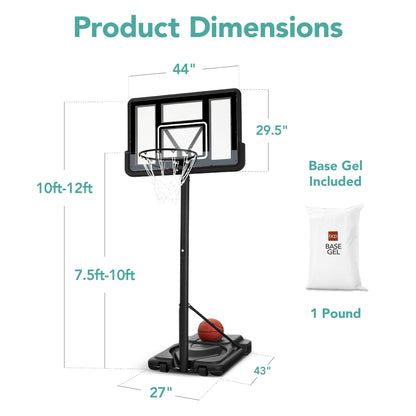 Adjustable Regulation-Size Basketball Hoop w/ Fillable Base, 2 Wheels
