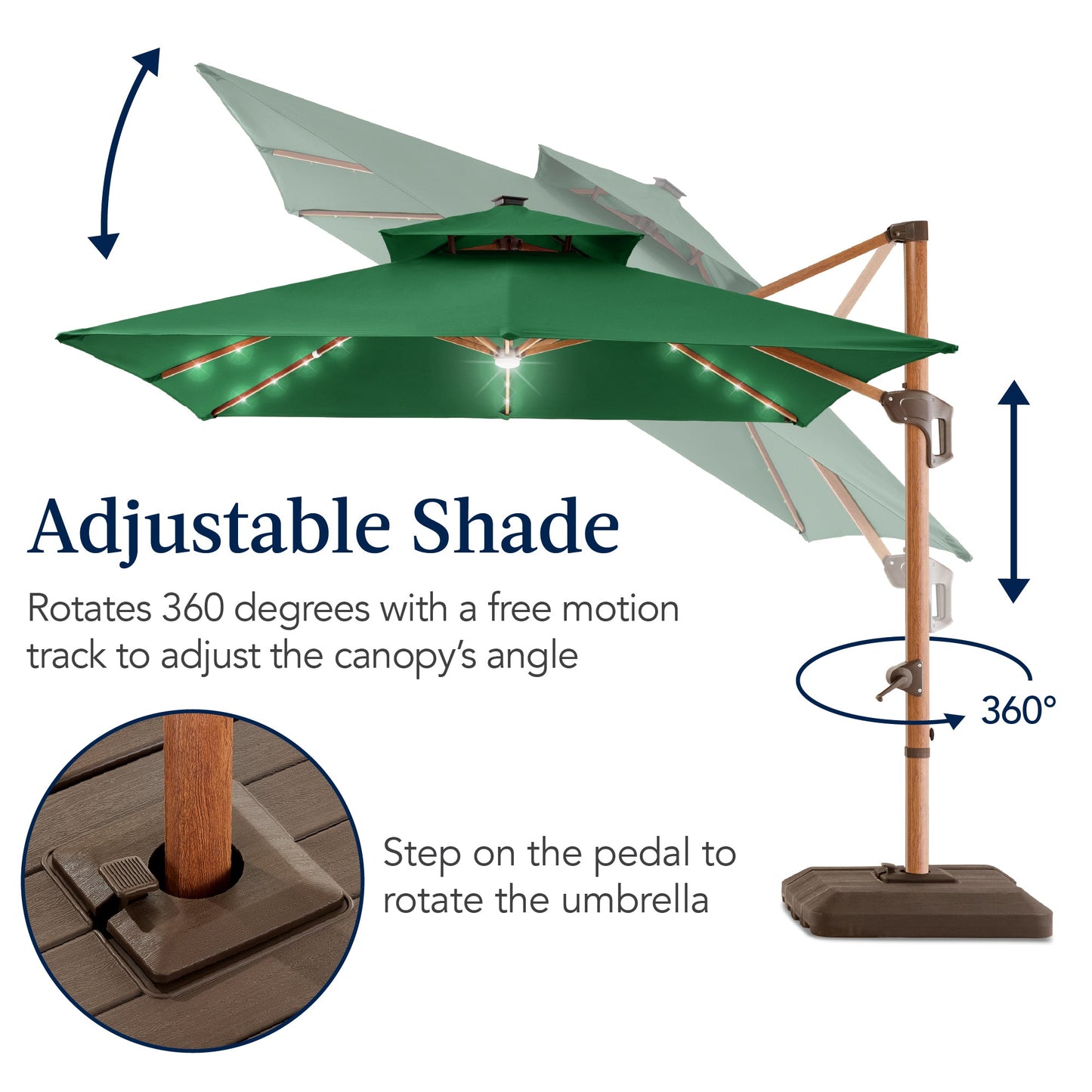 Woodgrain Pattern 2-Tier Outdoor Solar LED Cantilever Umbrella - 10x10ft