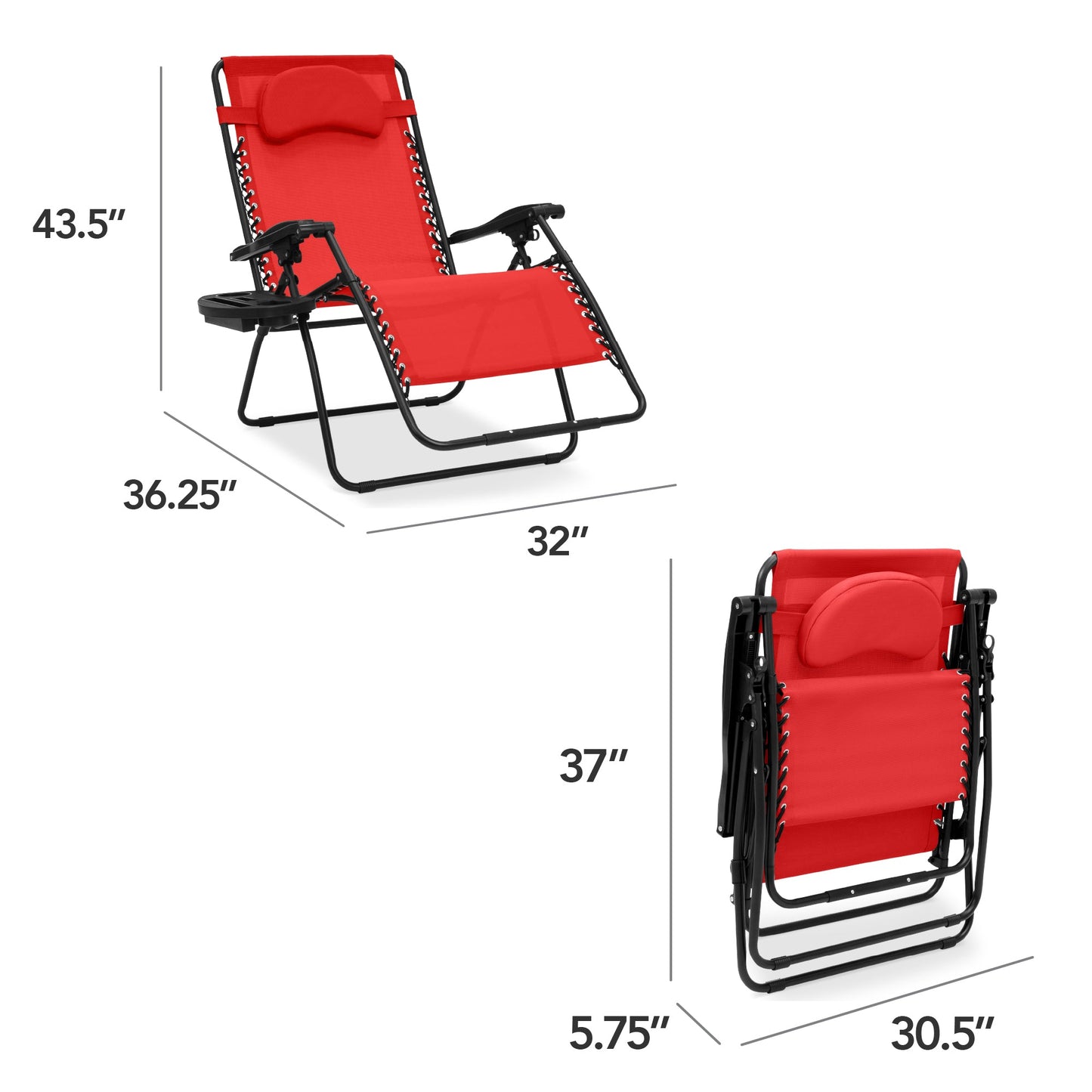 Oversized Reclining Zero Gravity Chair Lounger w/ Cup Holder, Pillow