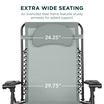 Oversized Reclining Zero Gravity Chair Lounger w/ Cup Holder, Pillow