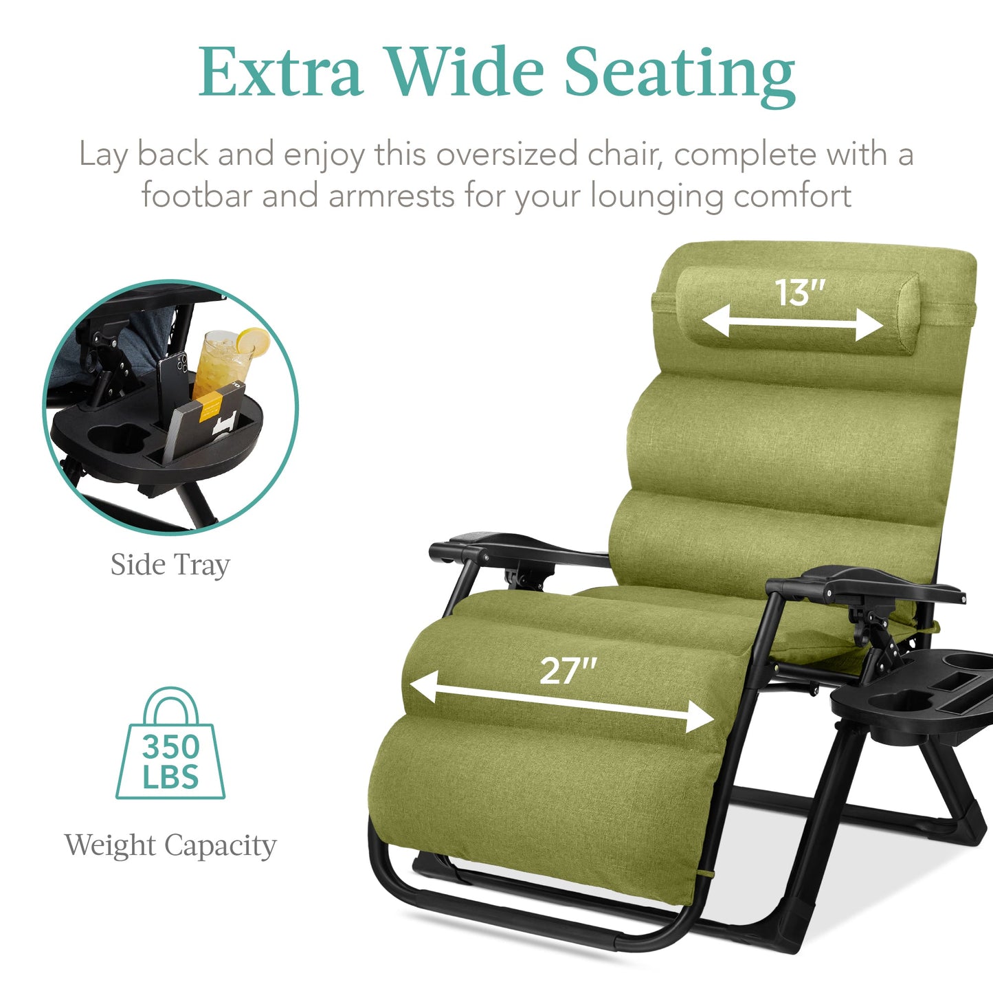 Oversized Zero Gravity Chair, Folding Outdoor Recliner w/ Removable Cushion