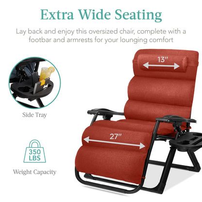 Oversized Zero Gravity Chair, Folding Outdoor Recliner w/ Removable Cushion