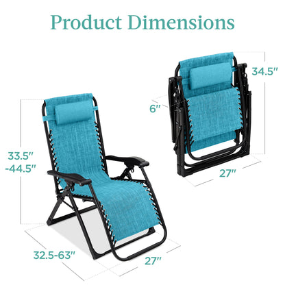 Oversized Zero Gravity Chair, Folding Outdoor Recliner w/ Removable Cushion