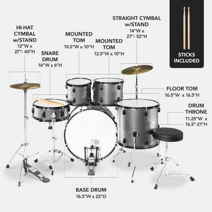 5-Piece Full Size Drum Set For Adults