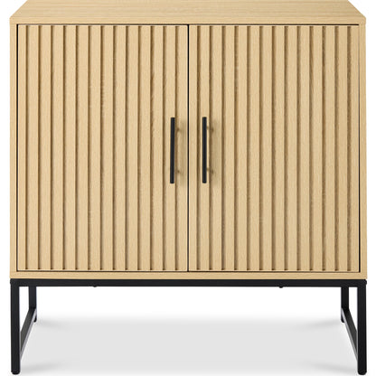 2-Door Slatted Storage Cabinet Accent Furniture w/ Foot Pads