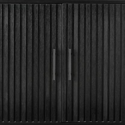 2-Door Slatted Storage Cabinet Accent Furniture w/ Foot Pads