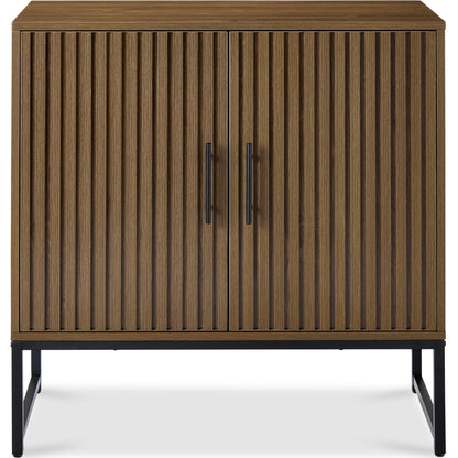 2-Door Slatted Storage Cabinet Accent Furniture w/ Foot Pads