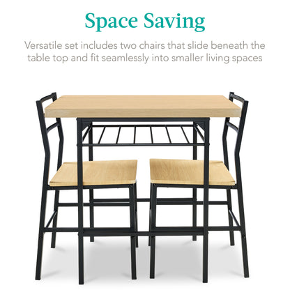 3-Piece Modern Square Dining Set w/ Storage Rack