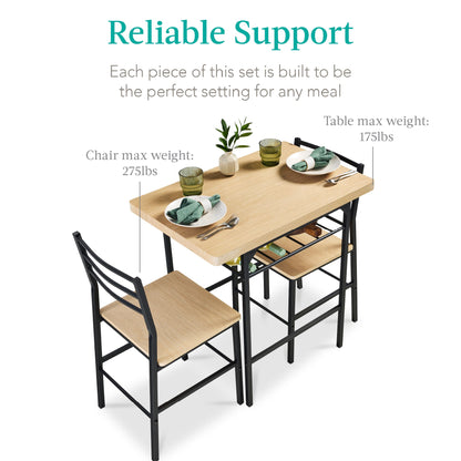 3-Piece Modern Square Dining Set w/ Storage Rack