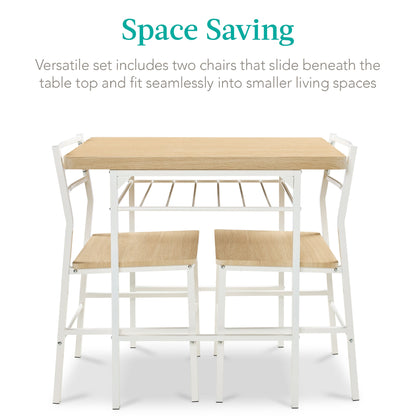 3-Piece Modern Square Dining Set w/ Storage Rack