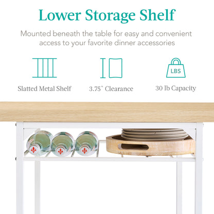 3-Piece Modern Square Dining Set w/ Storage Rack