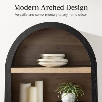 Arched 5-Tier Storage Cabinet w/ Reeded Doors, Adjustable Shelves - 72in