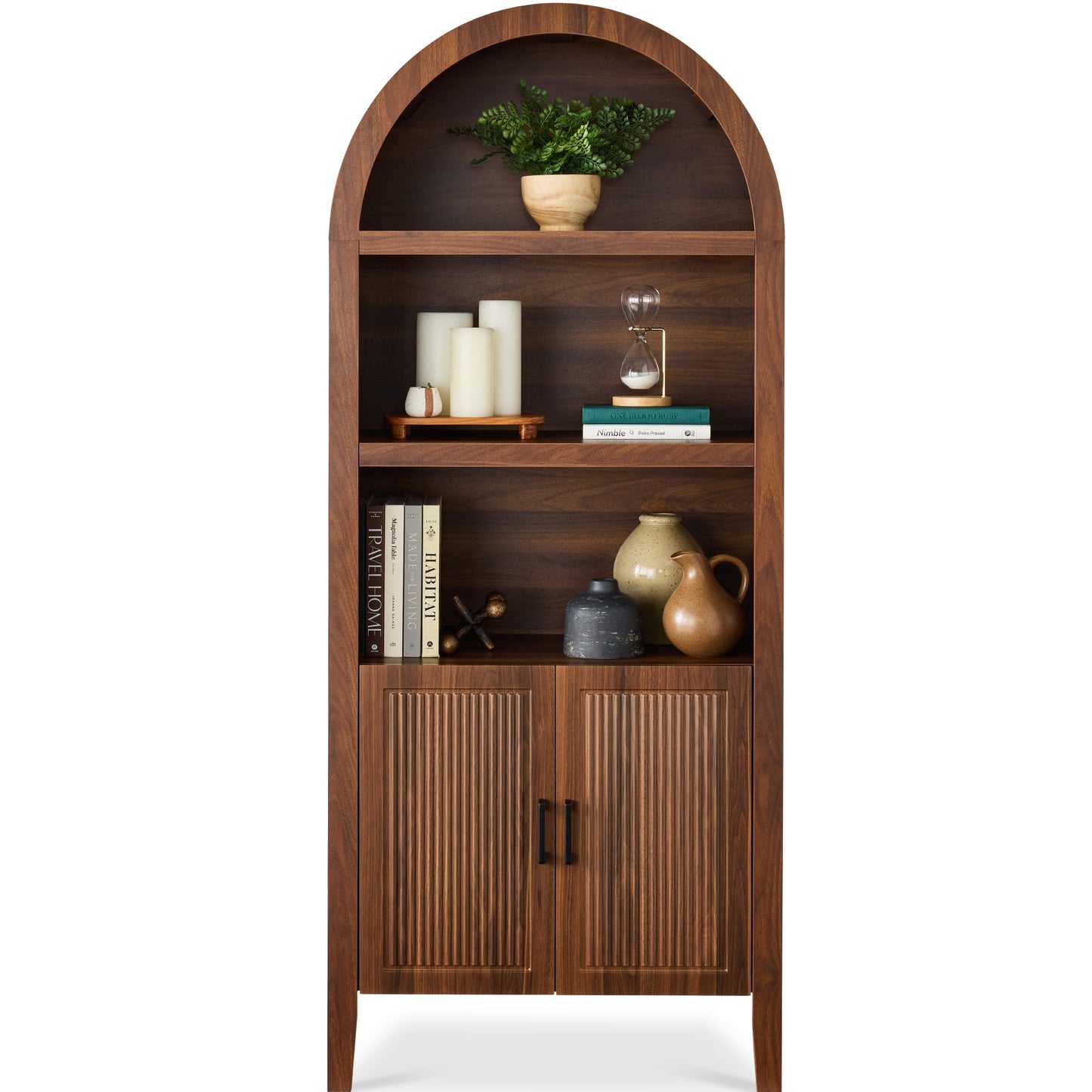Arched 5-Tier Storage Cabinet w/ Reeded Doors, Adjustable Shelves - 72in
