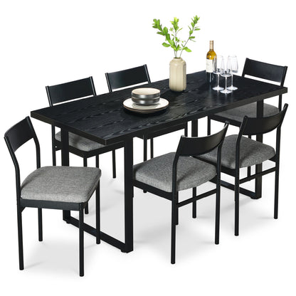 7-Piece Modern Dining Set, Kitchen Table w/ 6 Chairs, Metal Frame
