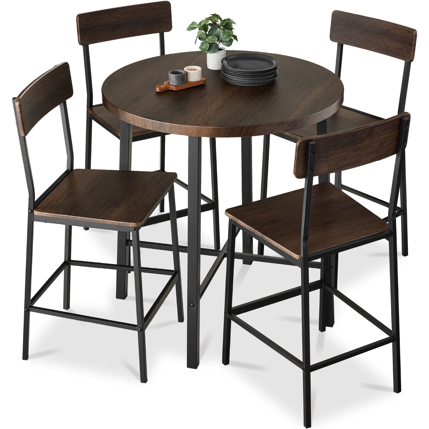 5-Piece Modern Round Counter Height Dining Set w/ 4 Chairs