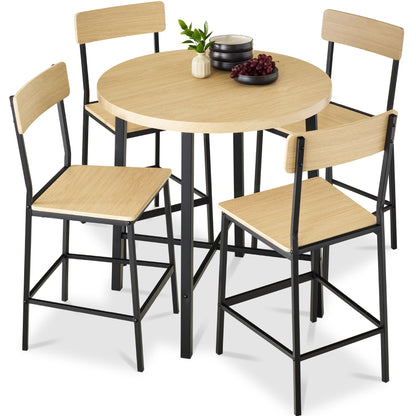 5-Piece Modern Round Counter Height Dining Set w/ 4 Chairs