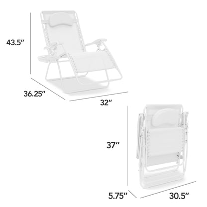 Oversized Reclining Zero Gravity Chair Lounger w/ Cup Holder, Pillow